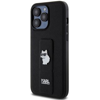 Karl Lagerfeld KLHCP13XGSACHPK iPhone 13 Pro Max bőr hátlap tok + kitámasztó - fekete