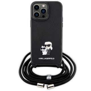 Karl Lagerfeld KLHCP13XSAKCPSK iPhone 13 Pro Max bőr hátlap tok + nyakpánt - fekete