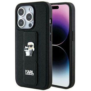 Karl Lagerfeld KLHCP14LGSAKCPK iPhone 14 Pro bőr hátlap tok + kitámasztó - fekete