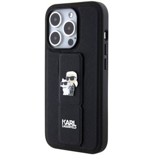 Karl Lagerfeld KLHCP14LGSAKCPK iPhone 14 Pro bőr hátlap tok + kitámasztó - fekete