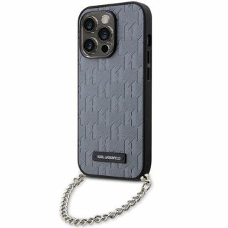 Karl Lagerfeld KLHCP14LSACKLHPG iPhone 14 Pro bőr hátlap tok + karlánc - ezüst