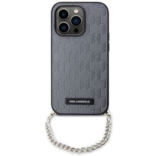 Karl Lagerfeld KLHCP14LSACKLHPG iPhone 14 Pro bőr hátlap tok + karlánc - ezüst