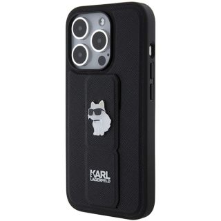 Karl Lagerfeld KLHCP14XGSACHPK iPhone 14 Pro Max bőr hátlap tok + kitámasztó - fekete