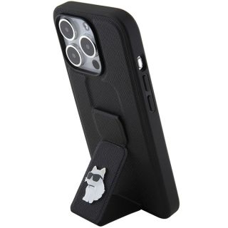 Karl Lagerfeld KLHCP15LGSACHPK iPhone 15 Pro bőr hátlap tok + kitámasztó - fekete