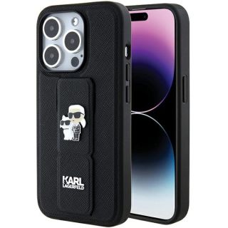 Karl Lagerfeld KLHCP15LGSAKCPK iPhone 15 Pro bőr hátlap tok + kitámasztó - fekete