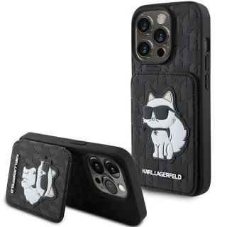 Karl Lagerfeld KLHCP15LSAKCNSCK iPhone 15 Pro bőr hátlap tok + kinyitható kártyatartó - fekete