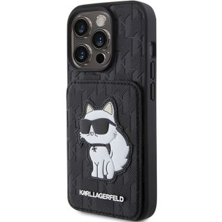 Karl Lagerfeld KLHCP15LSAKCNSCK iPhone 15 Pro bőr hátlap tok + kinyitható kártyatartó - fekete