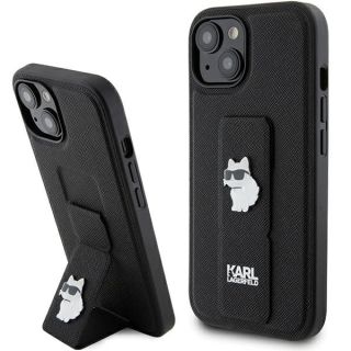 Karl Lagerfeld KLHCP15MGSACHPK iPhone 14 Plus / 15 Plus bőr hátlap tok + kitámasztó - fekete