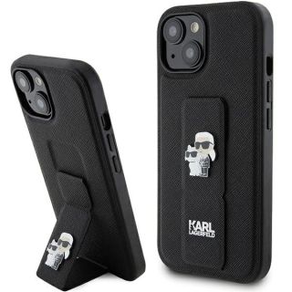 Karl Lagerfeld KLHCP15MGSAKCPK iPhone 14 Plus / 15 Plus bőr hátlap tok + kitámasztó - fekete