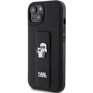 Karl Lagerfeld KLHCP15MGSAKCPK iPhone 14 Plus / 15 Plus bőr hátlap tok + kitámasztó - fekete