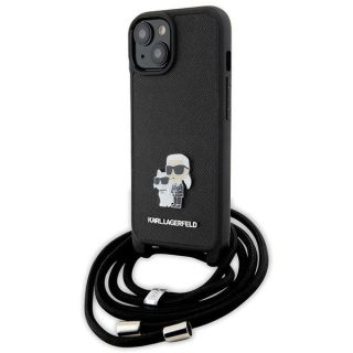 Karl Lagerfeld KLHCP15MSAKCPSK iPhone 14 Plus / 15 Plus szilikon hátlap tok nyakpánttal - fekete