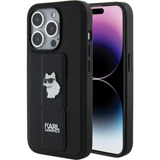 Karl Lagerfeld KLHCP15XGSACHPK iPhone 15 Pro Max bőr hátlap tok + kitámasztó - fekete