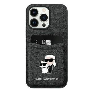Karl Lagerfeld KLHCP15XSAPKCNPK iPhone 15 Pro Max bőr hátlap tok kártyatartóval - fekete