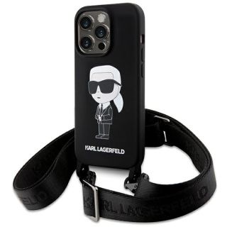 Karl Lagerfeld KLHCP15XSCBSKNK iPhone 15 Pro Max szilikon hátlap tok + nyakpánt - fekete
