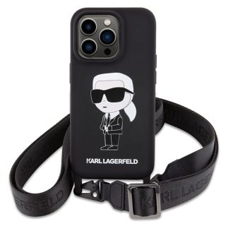 Karl Lagerfeld KLHCP15XSCBSKNK iPhone 15 Pro Max szilikon hátlap tok + nyakpánt - fekete