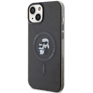 Karl Lagerfeld KLHMP15SHGKCNOK MagSafe iPhone 15 kemény hátlap tok - fekete/csillámos
