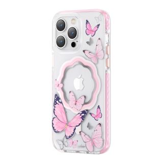 Kingxbar Butterfly MagSafe iPhone 14 Plus ütésálló szilikon hátlap tok - rózsaszín/lepkés