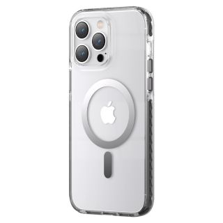 Kingxbar PQY Ice Crystal MagSafe iPhone 14 ütésálló szilikon hátlap tok - szürke/átlátszó