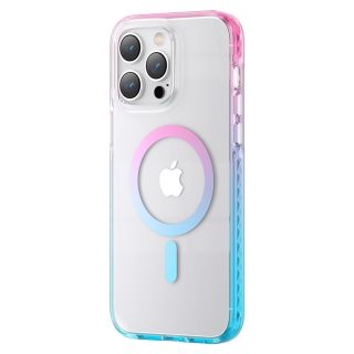 Kingxbar PQY Ice Crystal MagSafe iPhone 14 Plus ütésálló szilikon hátlap tok - rózsaszín/kék