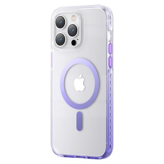 Kingxbar PQY Ice Crystal MagSafe iPhone 14 Plus ütésálló szilikon hátlap tok - lila/átlátszó