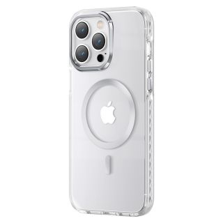 Kingxbar PQY Ice Crystal MagSafe iPhone 14 Plus ütésálló szilikon hátlap tok - ezüst/átlátszó