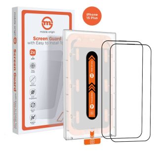 Mobile Origin Orange iPhone 15 Plus teljes kijelzővédő üveg felhelyező applikátorral - 2db