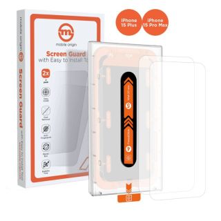 Mobile Origin Orange iPhone 15 Pro Max / 15 Plus kijelzővédő üveg felhelyező applikátorral - 2db