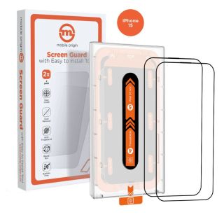 Mobile Origin Orange iPhone 15 teljes kijelzővédő üveg felhelyező applikátorral - 2db