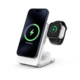 Mobile Origin QI2 CompactStand 3in1 MagSafe iPhone + Apple Watch + AirPods Qi vezeték nélküli töltő állvány - fehér/ezüst