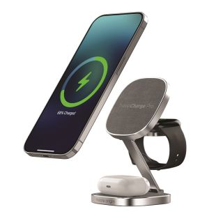 Mobil Origin TravelCharge Pro 3in1 MagSafe iPhone + Apple Watch + AirPods Qi vezeték nélküli töltő állvány - ezüst