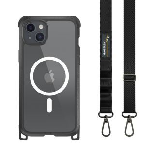 SwitchEasy Odyssey MagSafe iPhone 15 Plus ütésálló hátlap tok nyakbaakasztóval - fekete