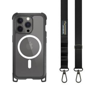 SwitchEasy Odyssey MagSafe iPhone 15 Pro ütésálló hátlap tok nyakbaakasztóval - fekete