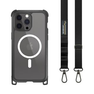 SwitchEasy Odyssey MagSafe iPhone 15 Pro Max ütésálló hátlap tok nyakbaakasztóval - fekete