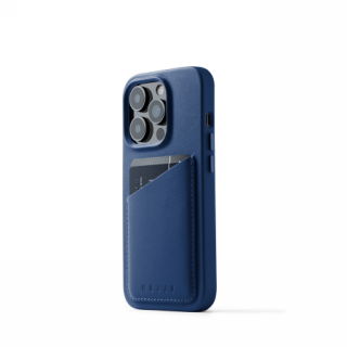 Mujjo Wallet MagSafe iPhone 14 Pro bőr hátlap tok kártyatartóval - kék