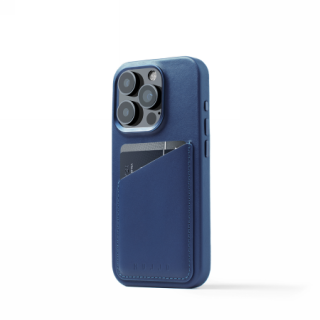 Mujjo Wallet MagSafe iPhone 15 Pro bőr hátlap tok kártyatartóval - kék