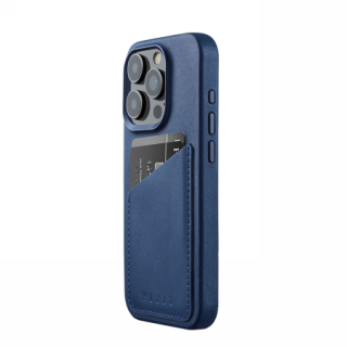 Mujjo Wallet MagSafe iPhone 15 Pro bőr hátlap tok kártyatartóval - kék
