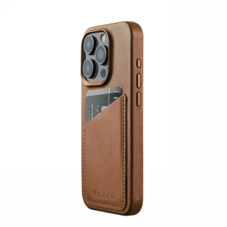 Mujjo Wallet MagSafe iPhone 15 Pro bőr hátlap tok kártyatartóval - barna
