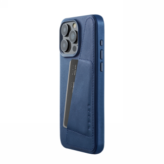 Mujjo Wallet MagSafe iPhone 15 Pro Max bőr hátlap tok kártyatartóval - kék