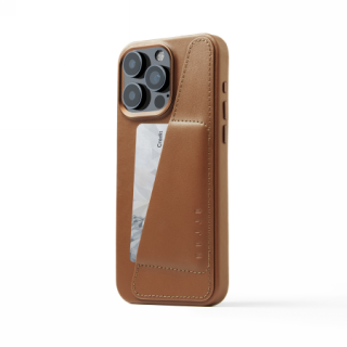 Mujjo Wallet MagSafe iPhone 15 Pro Max bőr hátlap tok kártyatartóval - világosbarna