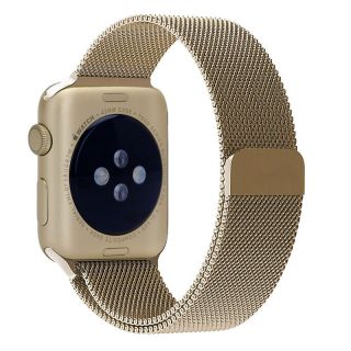iKi Apple Watch 45mm / 44mm / 42mm / Ultra 49mm milánói fém szíj - pezsgő arany