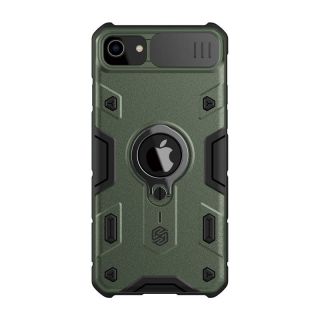 Nillkin CamShield Armor iPhone SE (2022/2020) kemény hátlap tok kitámasztó gyűrűvel és kameravédővel - zöld