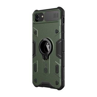 Nillkin CamShield Armor iPhone SE (2022/2020) kemény hátlap tok kitámasztó gyűrűvel és kameravédővel - zöld
