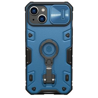 Nillkin CamShield Armor Pro iPhone 14 Plus ütésálló kemény hátlap tok + kameravédő + állvány - kék