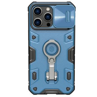 Nillkin CamShield Armor Pro iPhone 14 Pro Max ütésálló kemény hátlap tok + kameravédő + állvány - kék