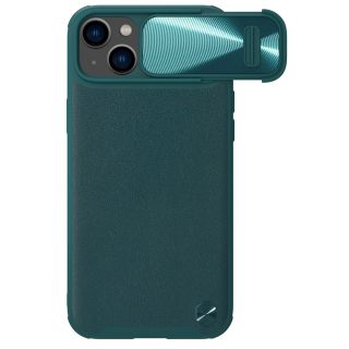 Nillkin CamShield Leather S iPhone 14 bőr hátlap tok + kameravédő - zöld