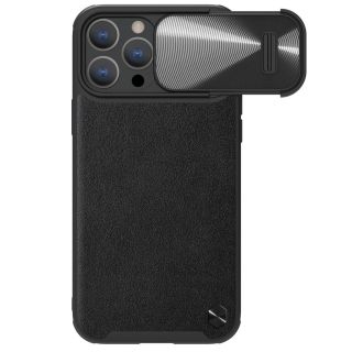 Nillkin CamShield Leather S iPhone 14 Pro Max bőr hátlap tok + kameravédő - fekete