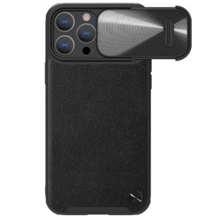 Nillkin CamShield Leather S iPhone 14 Pro bőr hátlap tok + kameravédő - fekete