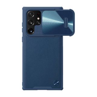 Nillkin CamShield Leather Samsung Galaxy S22 Ultra bőr hátlap tok kameravédővel - kék