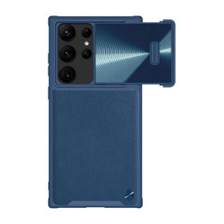 Nillkin CamShield Leather Samsung Galaxy S23 Ultra bőr hátlap tok kameravédővel - kék