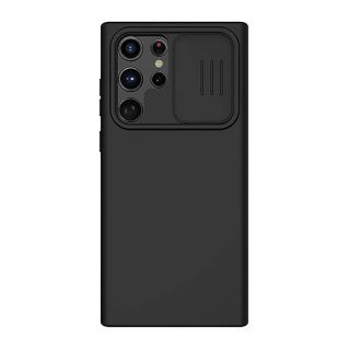 Nillkin Camshield Silky Samsung Galaxy S23 Ultra szilikon hátlap tok kameravédővel - fekete